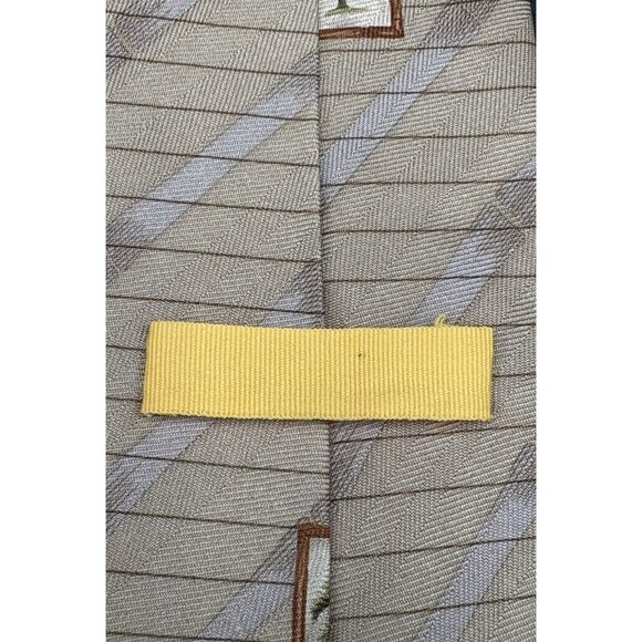 TOMMY BAHAMA Tie Men's 100% Silk Brown Green Strips Palm Trees Windy GUC - Picture 4 of 9